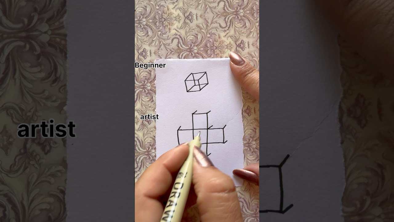 Beginner vs artist draw square shape✍🏻#shortvideo #art #drawing #artdrawing #easyart #satisfying