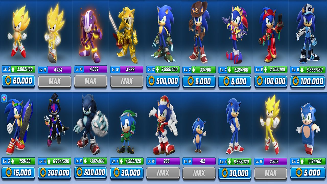 Sonic Forces Speed Battle - All 18 Sonic Special runners: Elf, Teen, baby, Snowdrift, Reaper, Movie