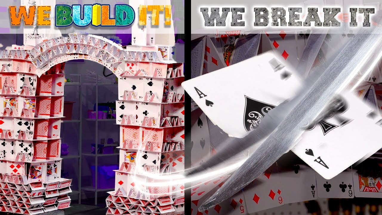 Slicing Through a Huge Card Tower | WE BUILD IT WE BREAK IT