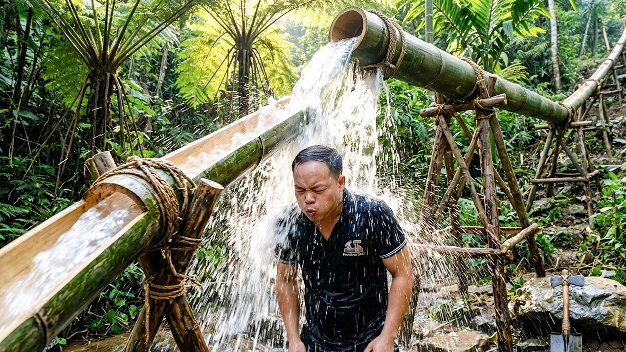 Primitive Skills: Upgrading My Bamboo Water System – New Water Line & Outdoor Shower