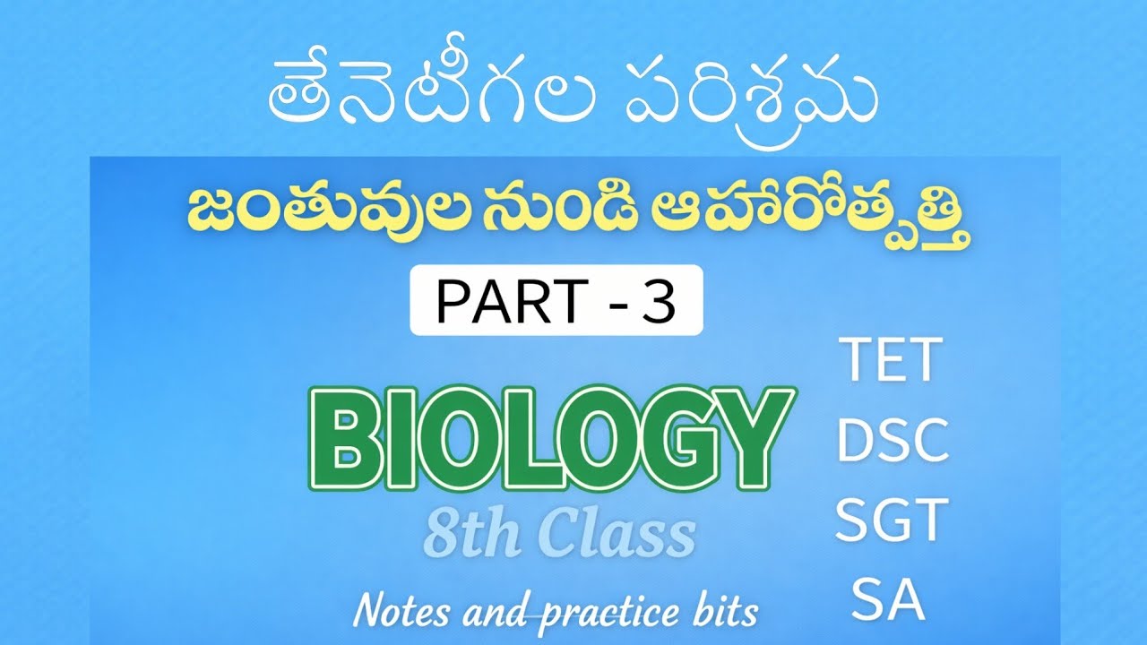 తేనెటీగల పరిశ్రమ, జంతువుల నుండి అహరోత్పత్తి, 8th Biology SGT SA TET and DSC Practice bits Notes