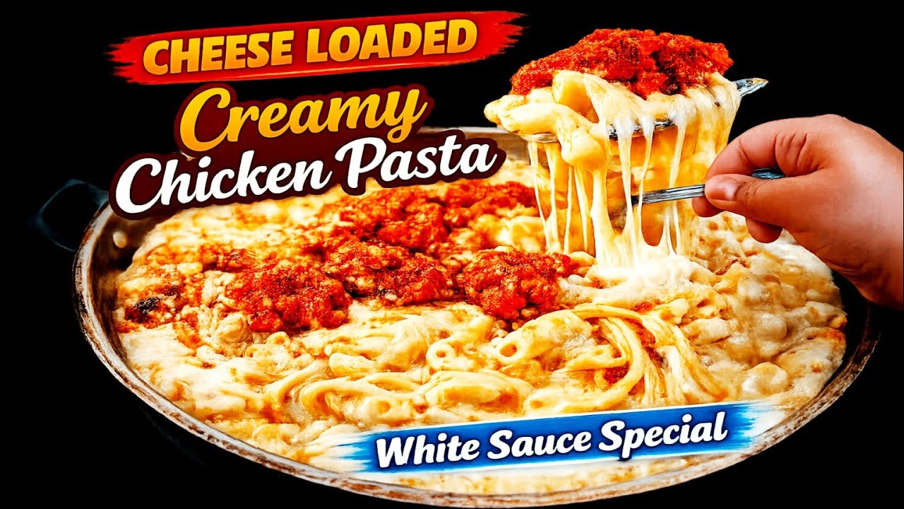 Creamy Chicken Mac & Spaghetti | Cheese Loaded White Sauce Pasta | KPK Khani H Bakers