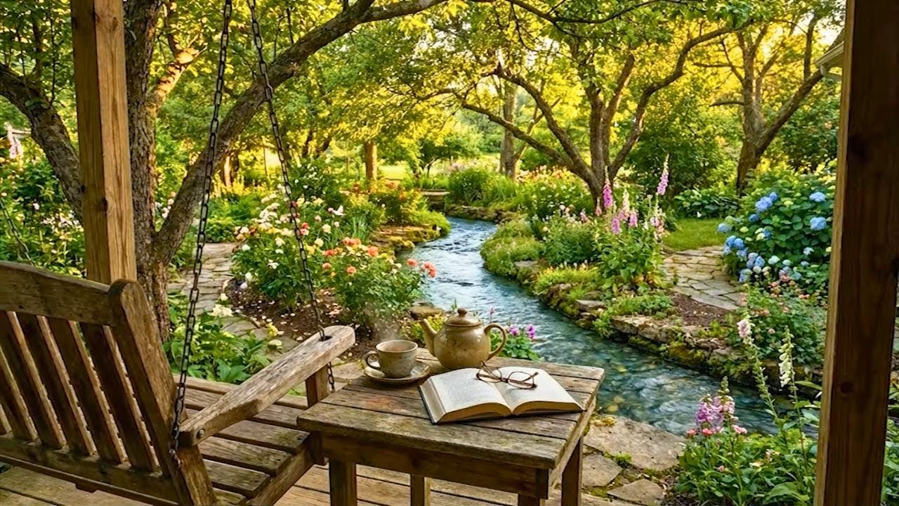 Springtime Tranquility - Birds and Flowing Stream for Peaceful Living on The Porch