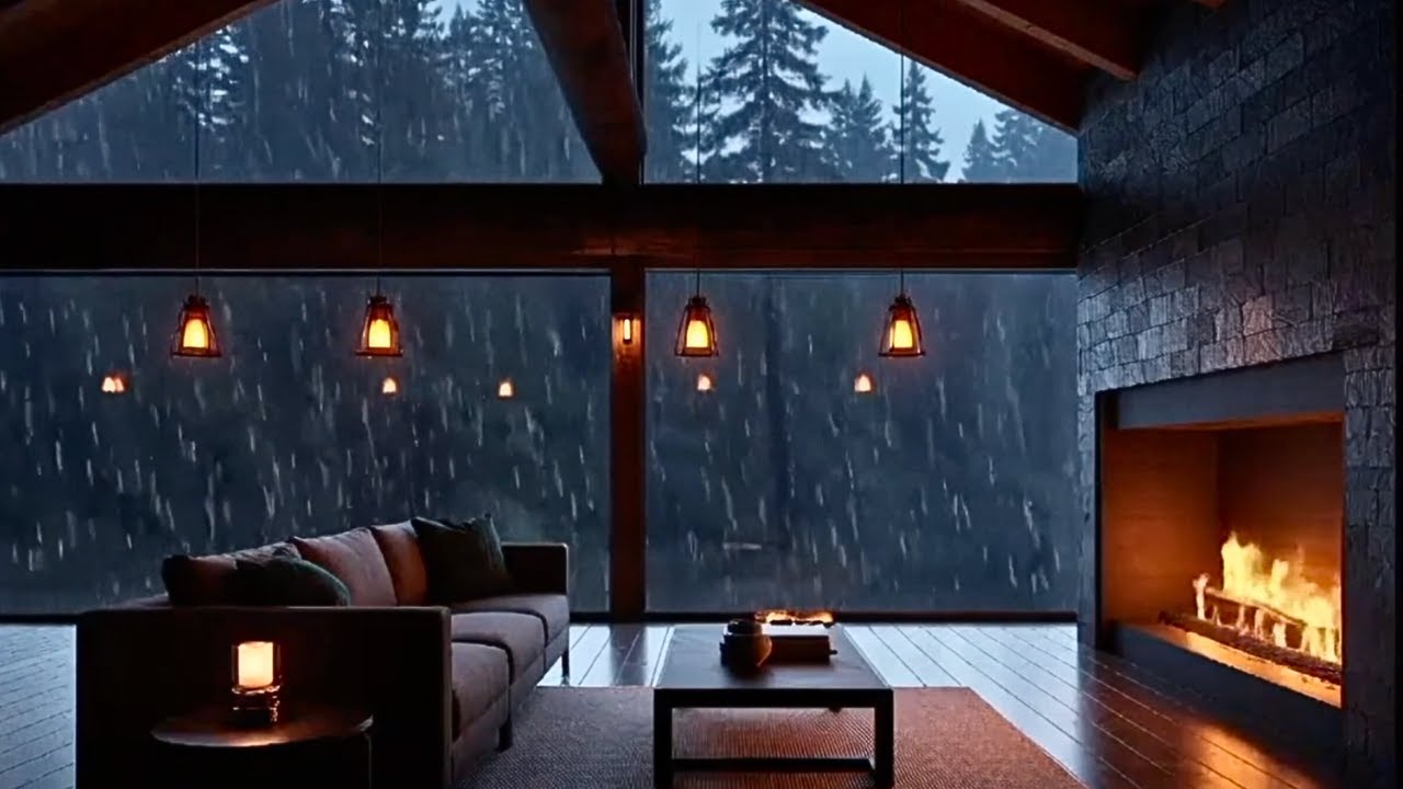 Gentle Rain & Fireplace in a Luxury Aspen Cabin | Sleep Ambience