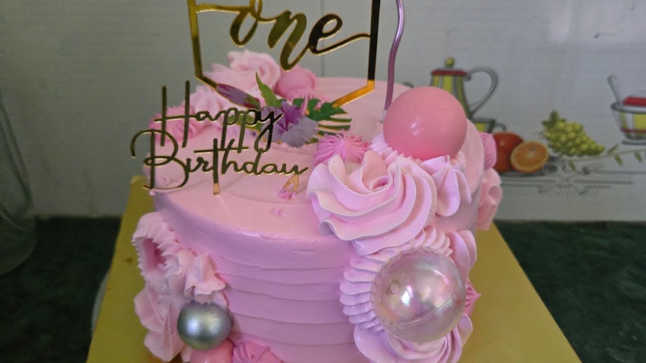Strawberry cake / pink cake / simple cake design /cake for girls/ step by step