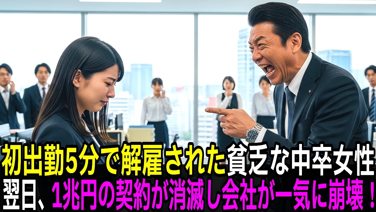 初出勤5分で解雇された貧乏な中卒女子。翌日、1兆円の契約が消滅し会社が一気に崩壊...【感動する話】【朗読】