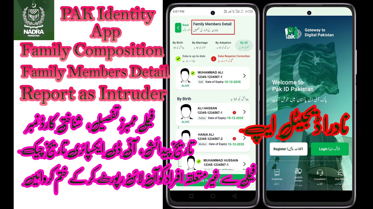 Family Members Detail PAK Identity | Family Composition | Report as Intruder | Nadra Pak Identity
