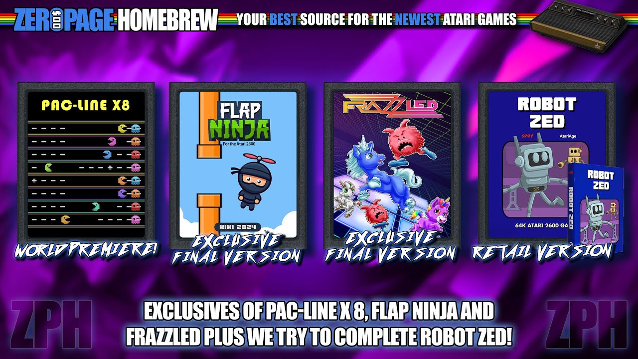 New Atari 2600 Games: World Premiere of Pac-Line x8, Flap Ninja (Final), Frazzled (Final), Robot Zed