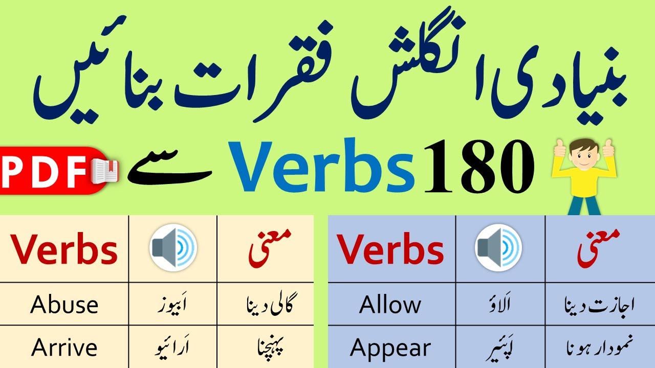 180 Basic English Verbs with Urdu Meanings | Basic English Vocabulary | Vocabineer