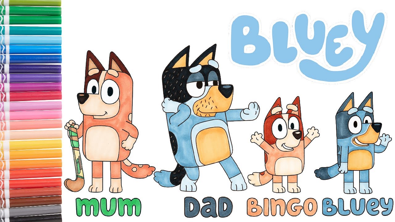 Bluey Coloring Book Pages Compilation - Mum, Dad, Bingo, and Bluey Heeler!