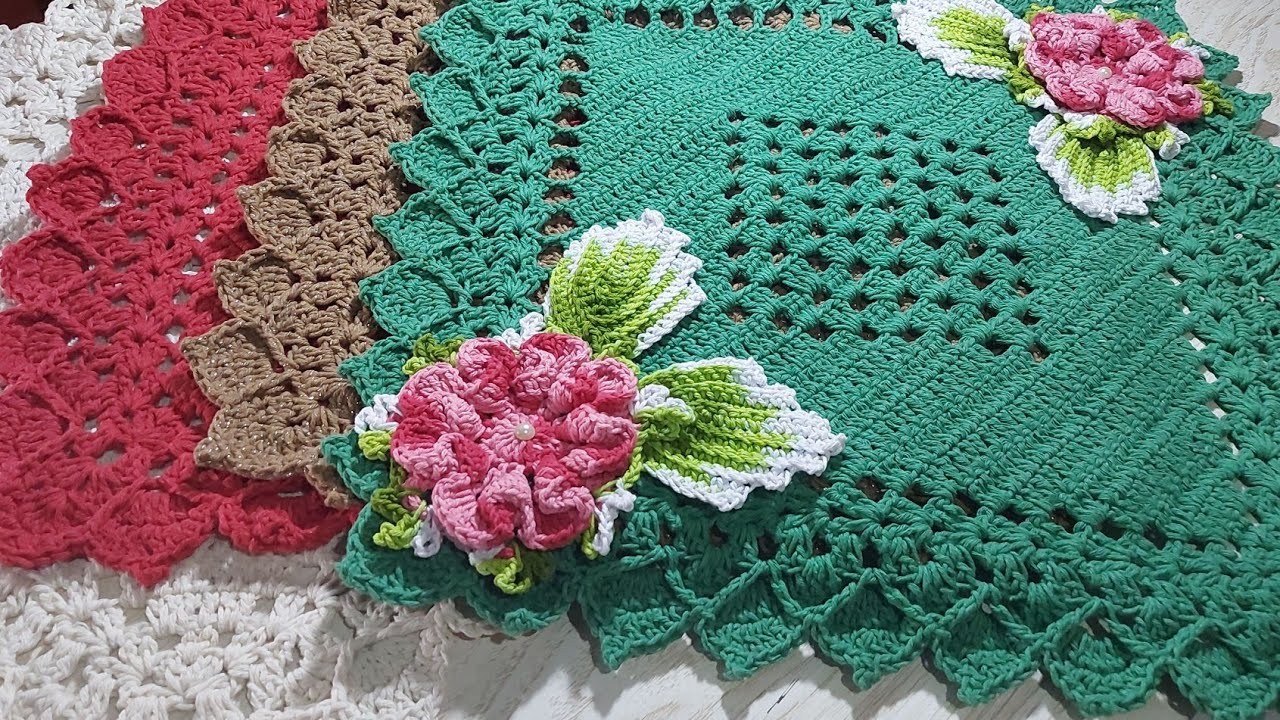 🌷Toalhinha quadrada diagonal, de crochê 🌷