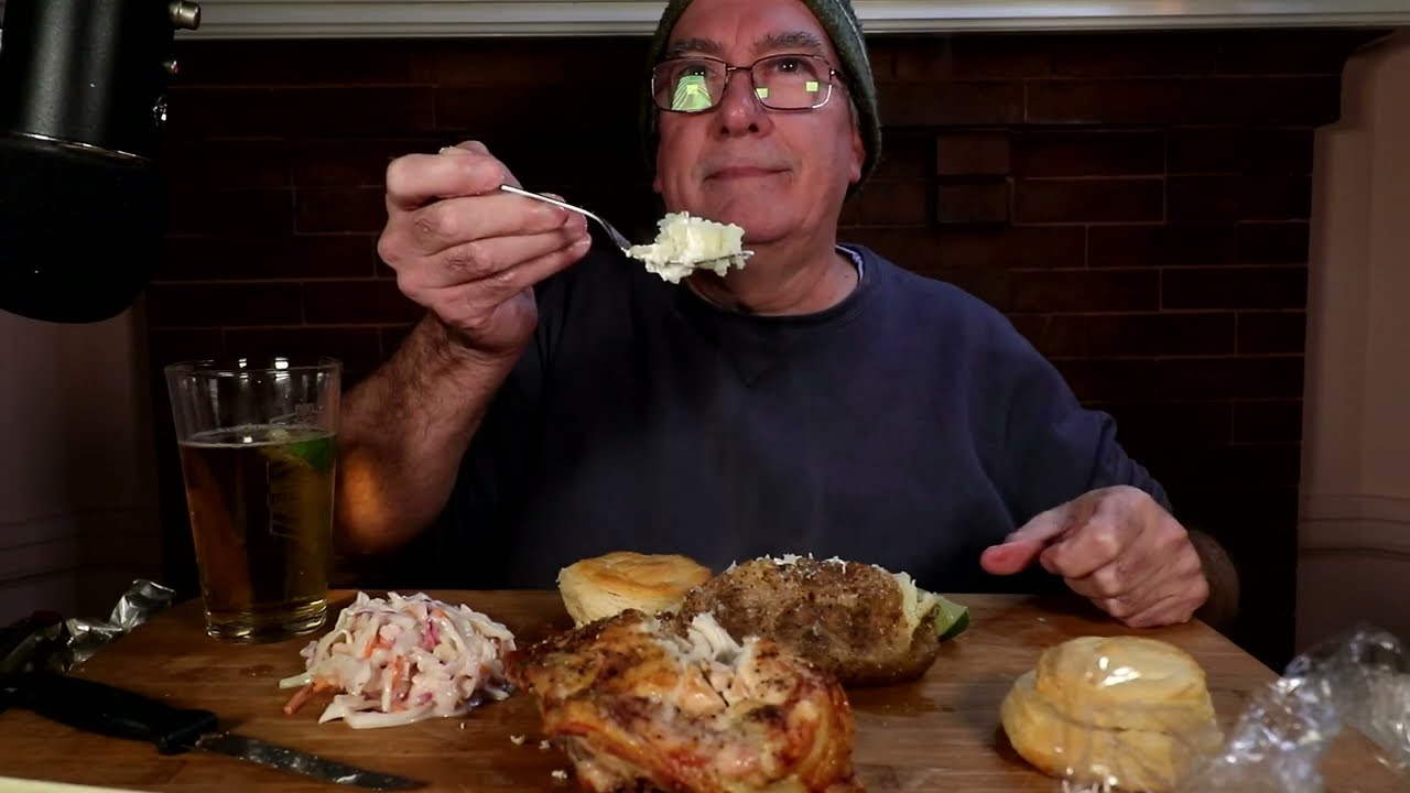ASMR Mukbang Chicken Breast with baked potato whispering