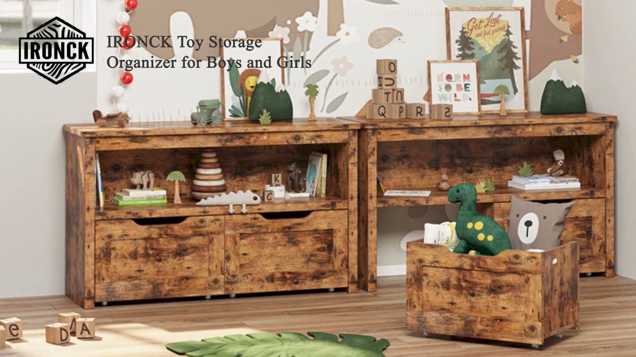 Ironck Toy Organizer Bench with 2 Drawers on Wheels