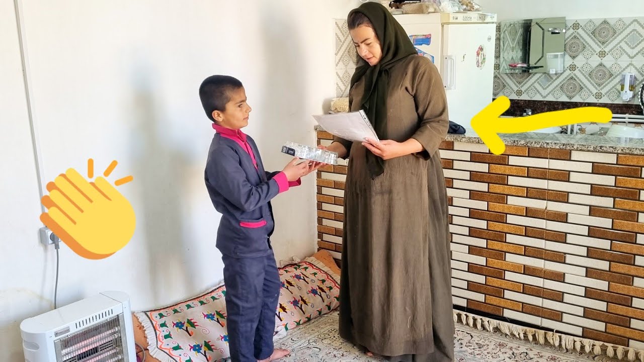 Cleaning around the house by Omid and his family in winter