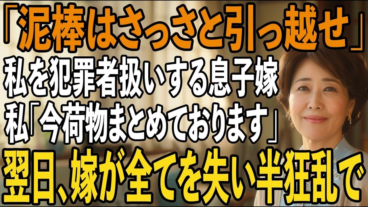 「泥棒はさっさと引っ越せよ」同居中の私を犯罪者扱いして私を追い出す息子嫁。私「今荷物まとめています」→翌日、息子嫁が慌てた様子で私に「お義母さんの資産て」【シニアライフ】【60代以上の方へ】