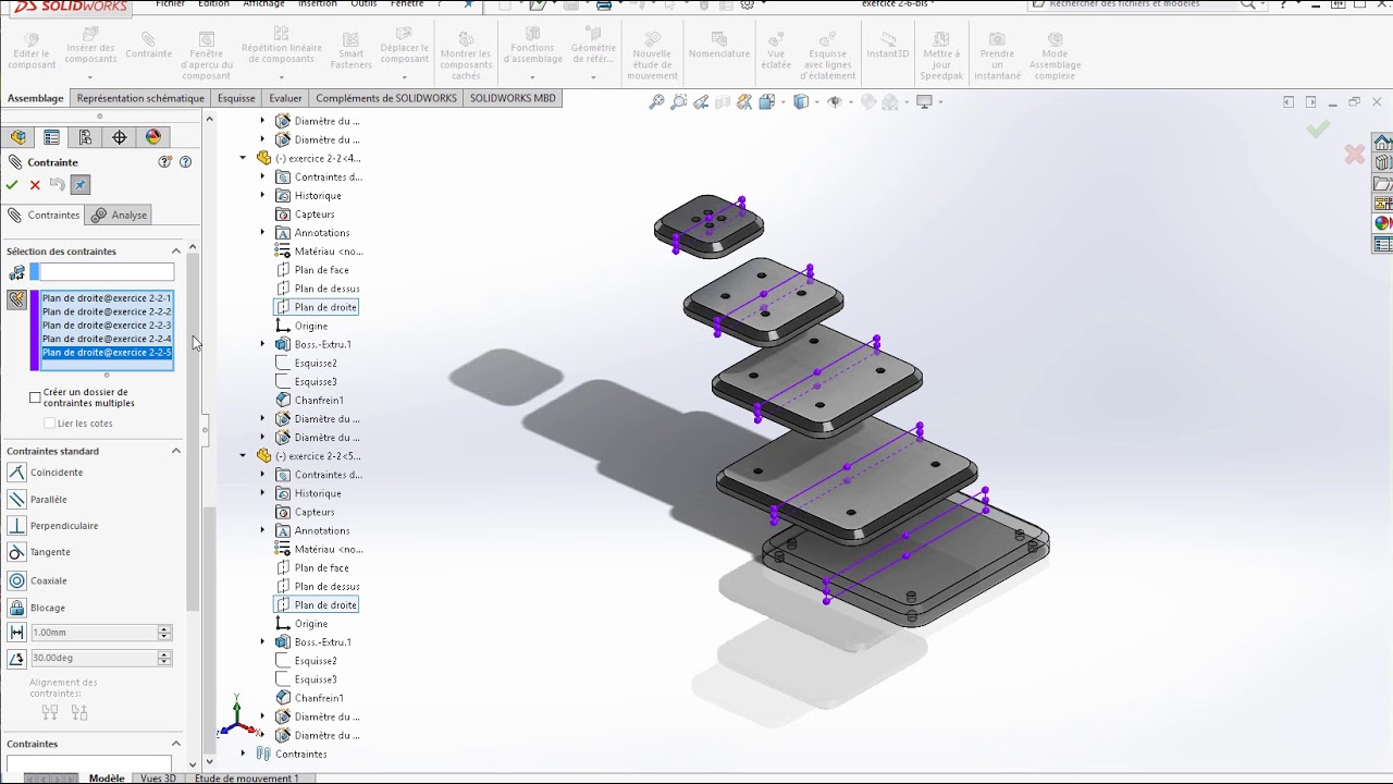 SolidWorks tutorial CSWA Assemblage de la tour
