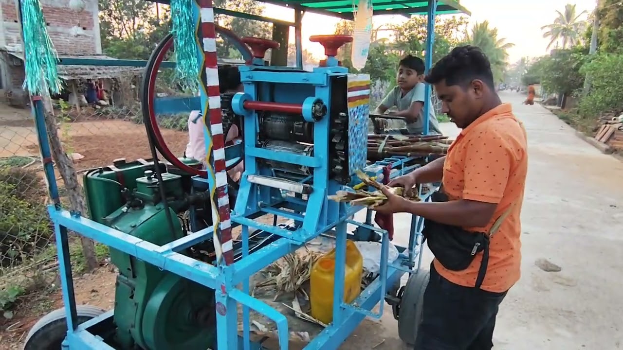 Sugarcane juice extraction on wheel powered by Generator 
