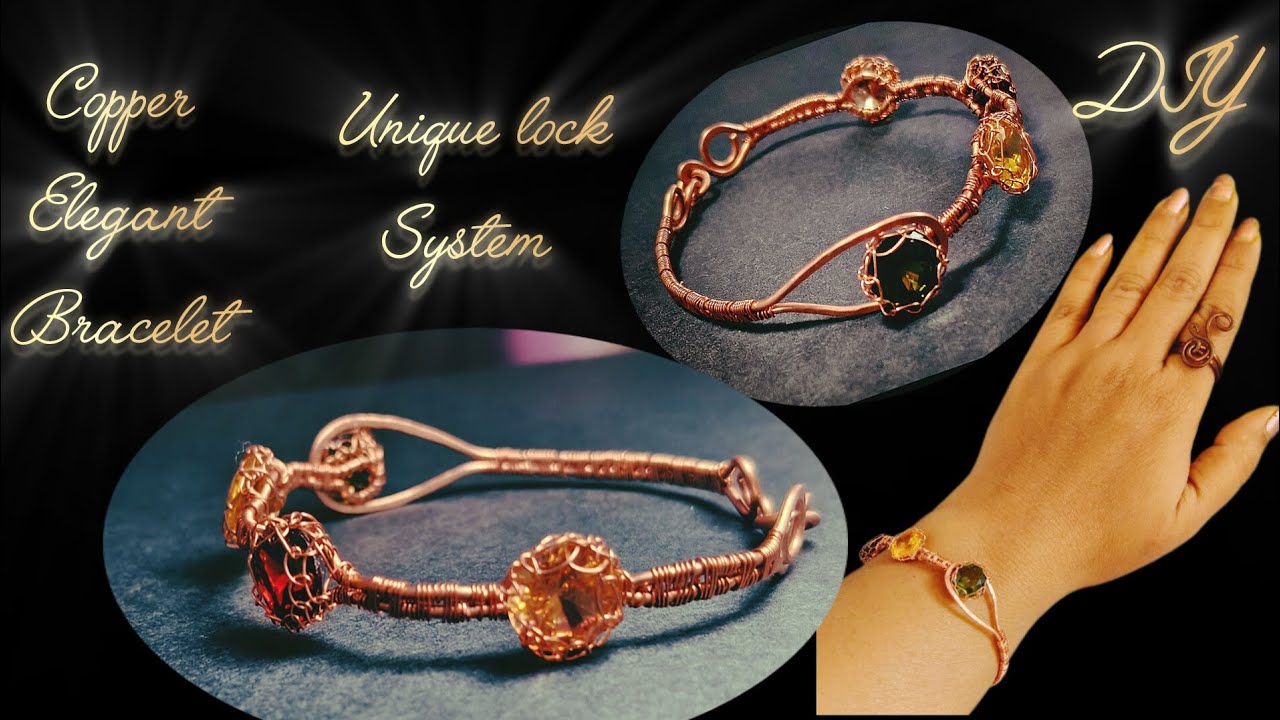 Stone wrapped copper wire elegant bracelet with unique lock system #diy #wirewrapping#tutorial