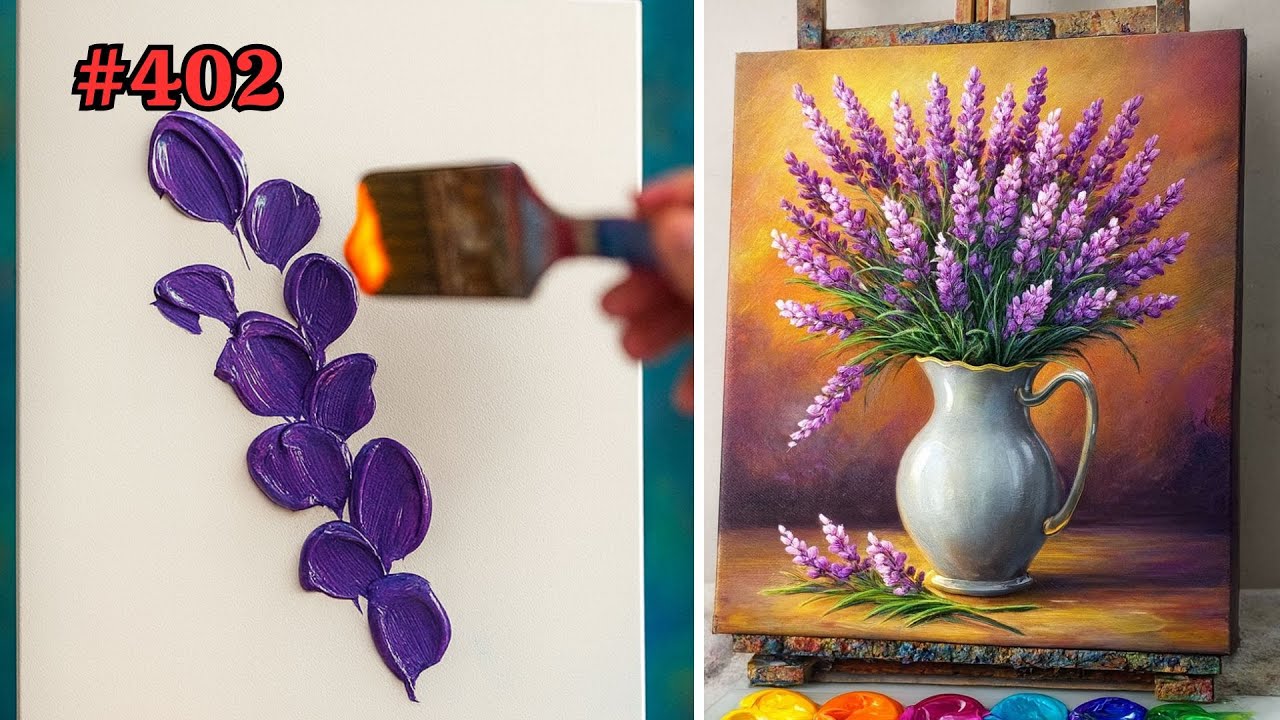How to Paint Lavender Flowers in a Vase | Easy Acrylic Flower Painting Tutorial #402