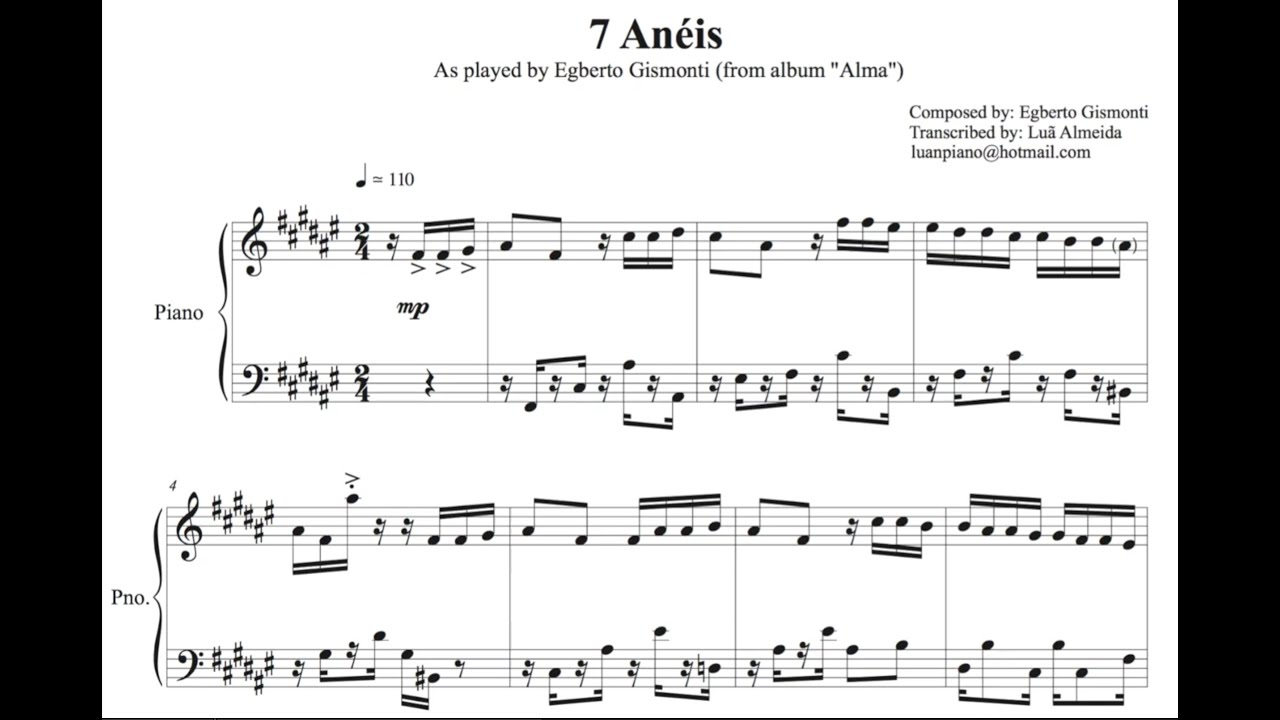7 Anéis Egberto Gismonti (piano transcription)