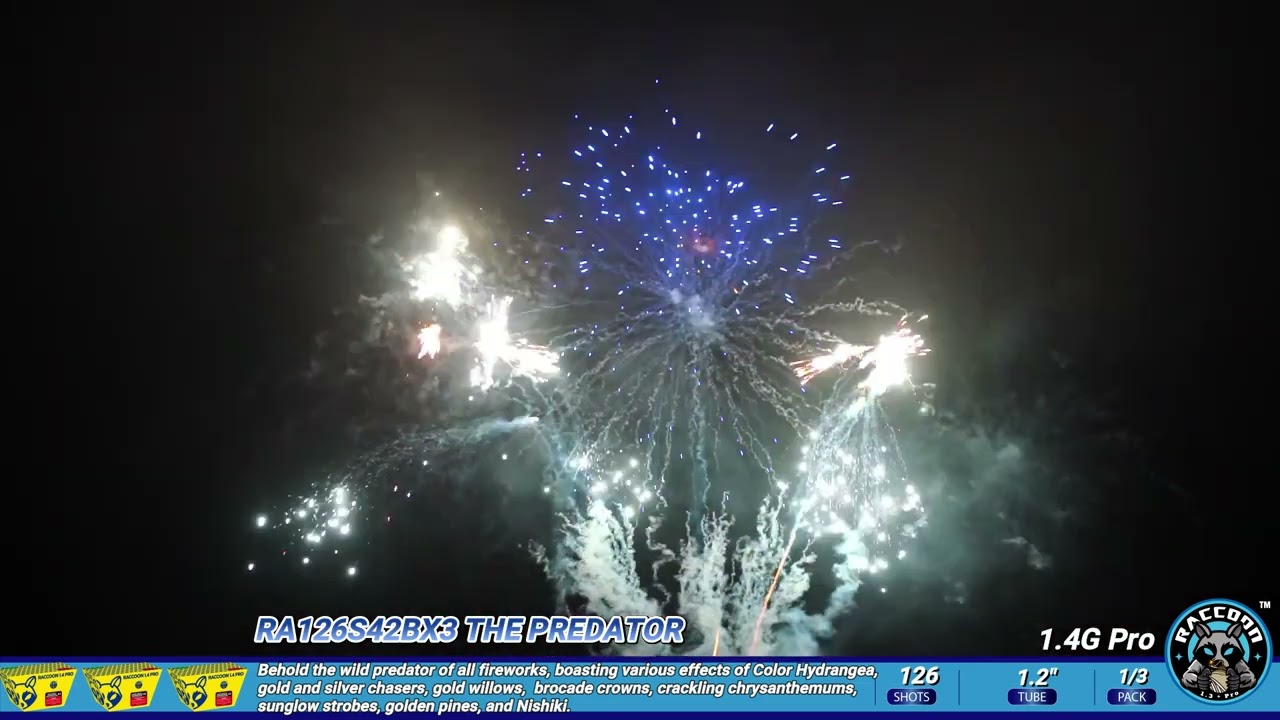 RA126S42BX3 THE PREDATOR Raccoon Fireworks 1.4G pro Compoud Cake