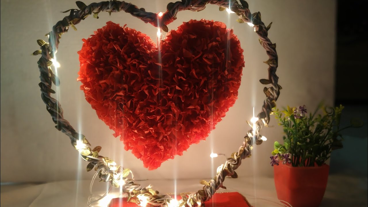 Diy paper craft ideas step by step : beautiful fluffy hanging heart | Valentine Hanging Decoration