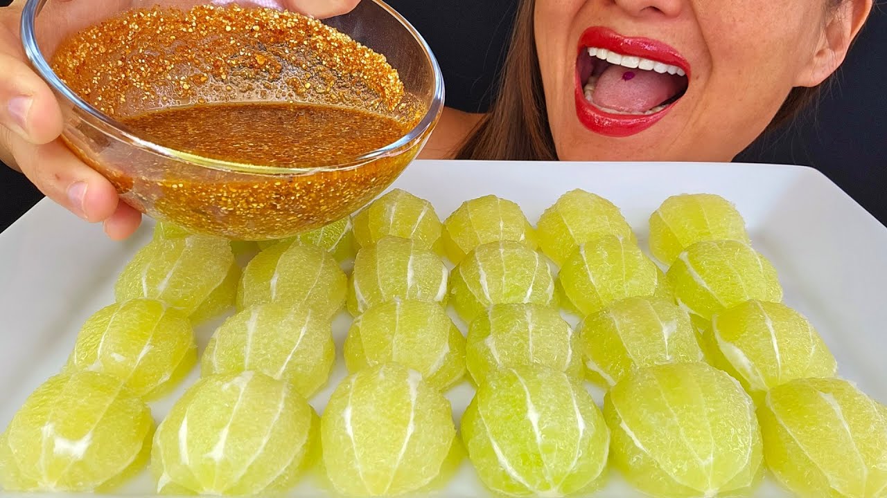 EATING SOUR LIMES WITH SWEET SPICY PEPPER SAUCE!  ASMR MUKBANG