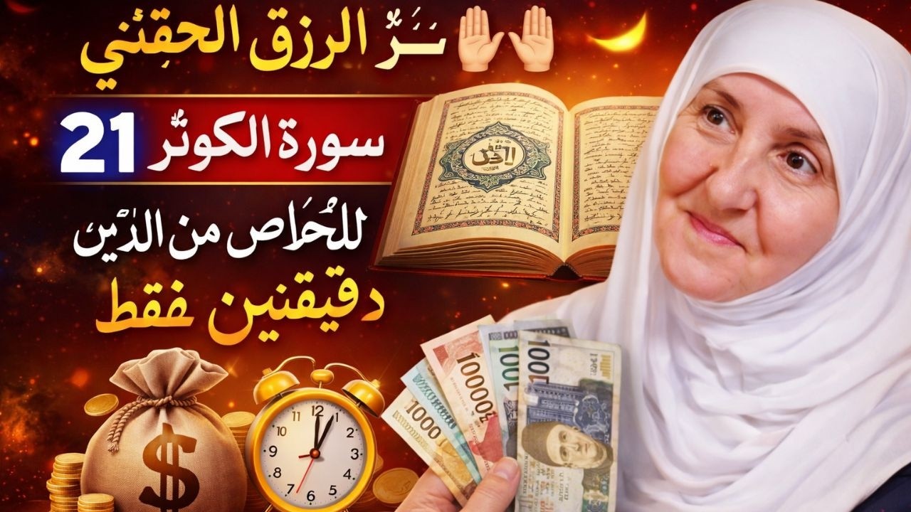 سرّ الرزق الحقيقي  سورة الكوثر 21 مرة للخلاص من الدَّين في دقيقتين فقط