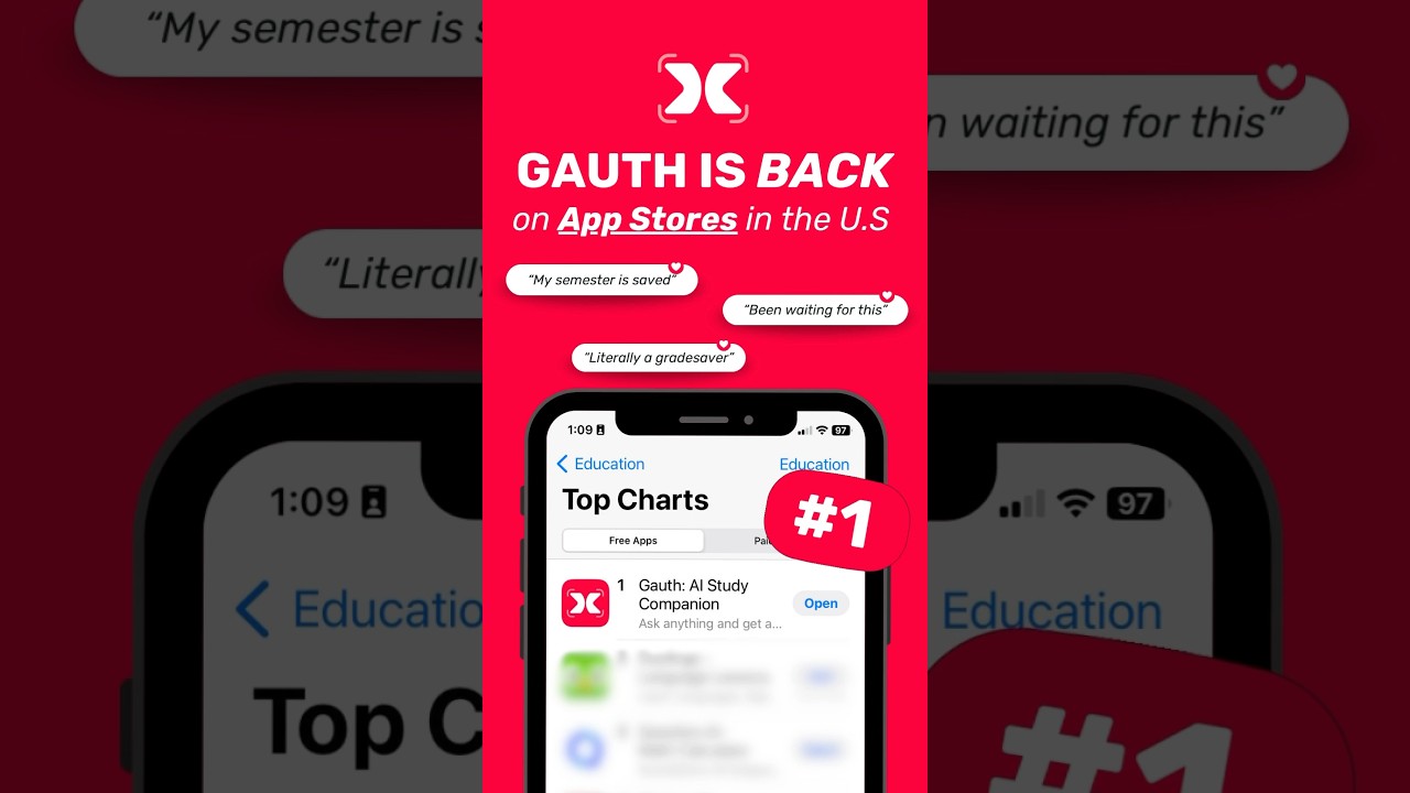 Gauth is BACK on all U.S App Stores 🎉