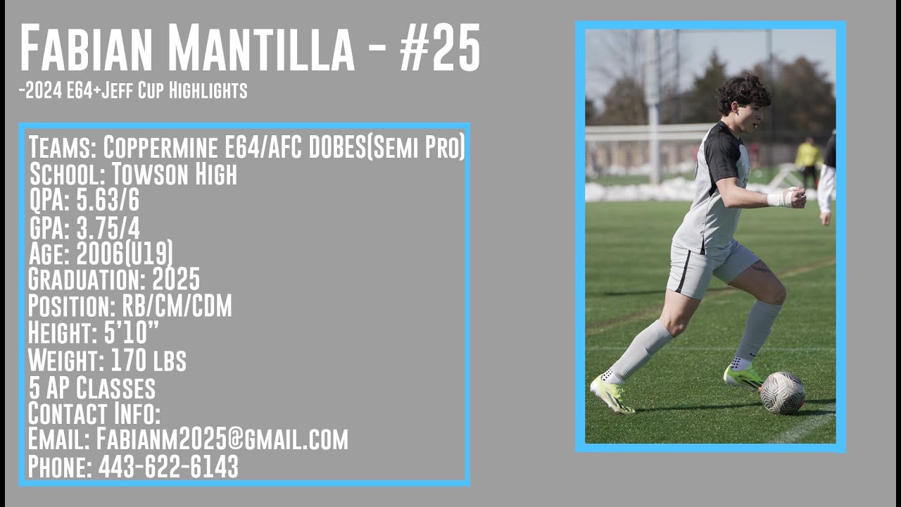 Fabian Mantilla RB/CM Class of 2025 E64+Jeff Cup Highlights 5.63 QPA