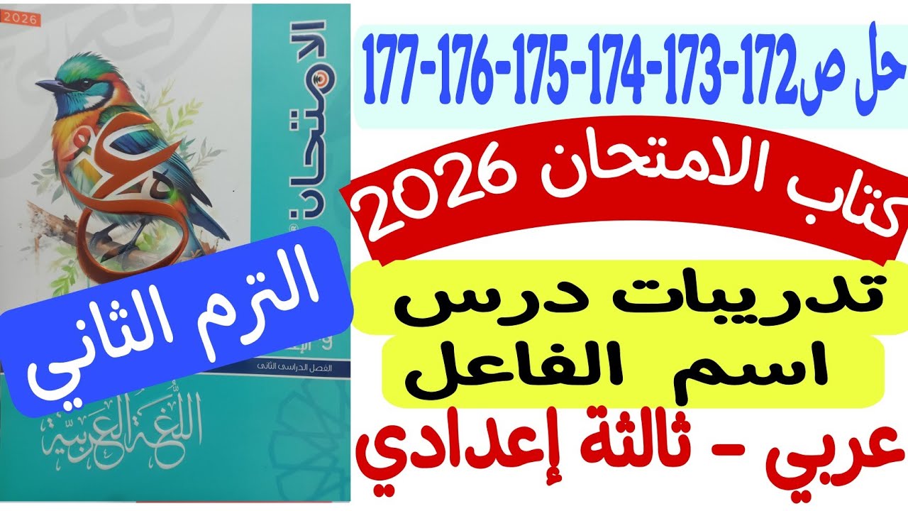 حل تدريبات درس اسم الفاعل ـ كتاب الامتحان 2026 - ثالثة إعدادي/الترم الثاني ص172-173-174-175-176-177
