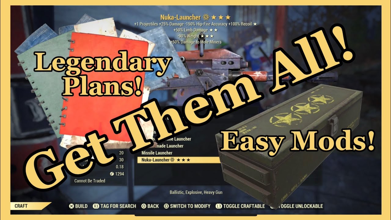 How to get ALL Legendary Weapon Plans! - Easy Mods! - Full Guide! - Fallout 76!