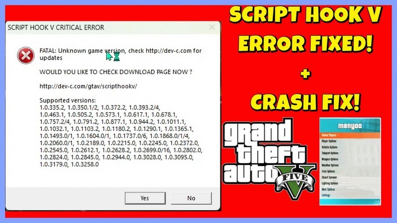 SCRIPT HOOK V ERROE FIXED AND CRASH FIX | GTA 5