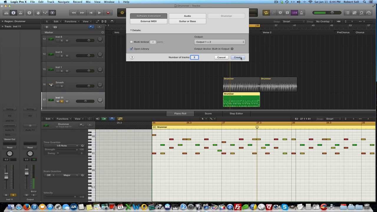 Editing Logic Pro X Drummer with Piano Roll