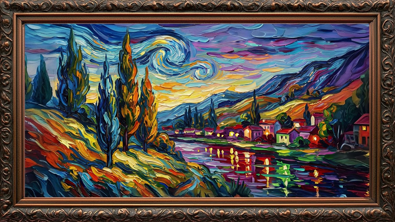 Vibrant Landscape Van Gogh Style SAMSUNG FRAME TV ART | Frame TV ART | Golden Framed Art |