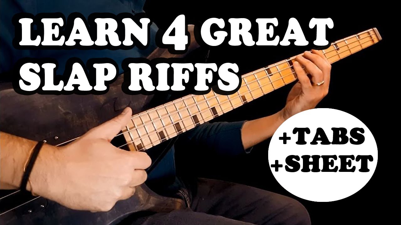 SLAP BASS - 4 Easy Riffs ( Beginner & Intermediate) BASS LESSON with Tabs / Sheet