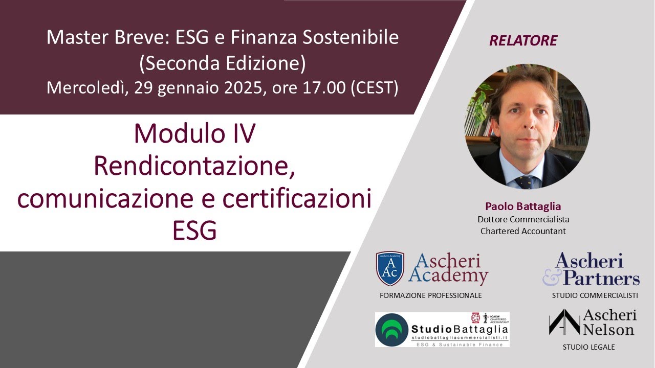 Master Breve: ESG e Finanza Sostenibile (Seconda Edizione) - Modulo IV