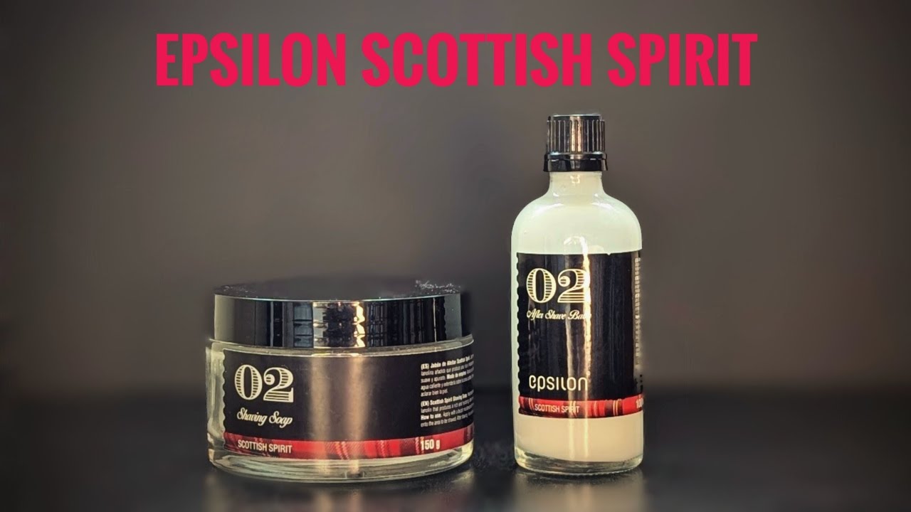 Epsilon Scottish Spirit jabón de afeitado y bálsamo.