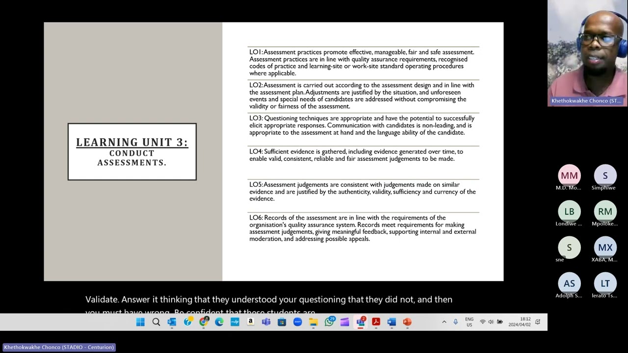 Khetha Training and Development Consultancy Learning Unit 3 Assessor Course, US 115753