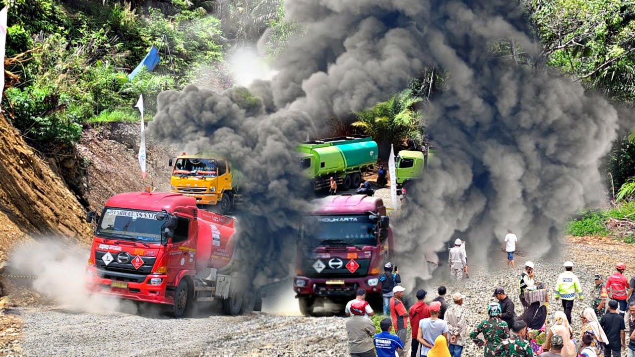 PANTANG MENYERAH..!TRUK TANGKI BERJUANG KERAS DI TANJAKAN EKSTRIM,AKHIRNYA DI TARIK.