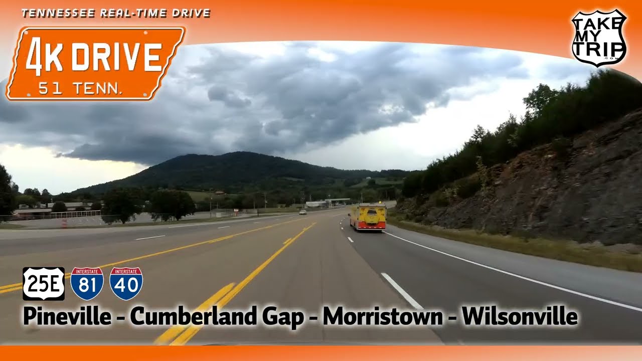 Cumberland Gap, Kentucky into Tennessee scenic drive on US 25E, I-81 & I-40, in 4K