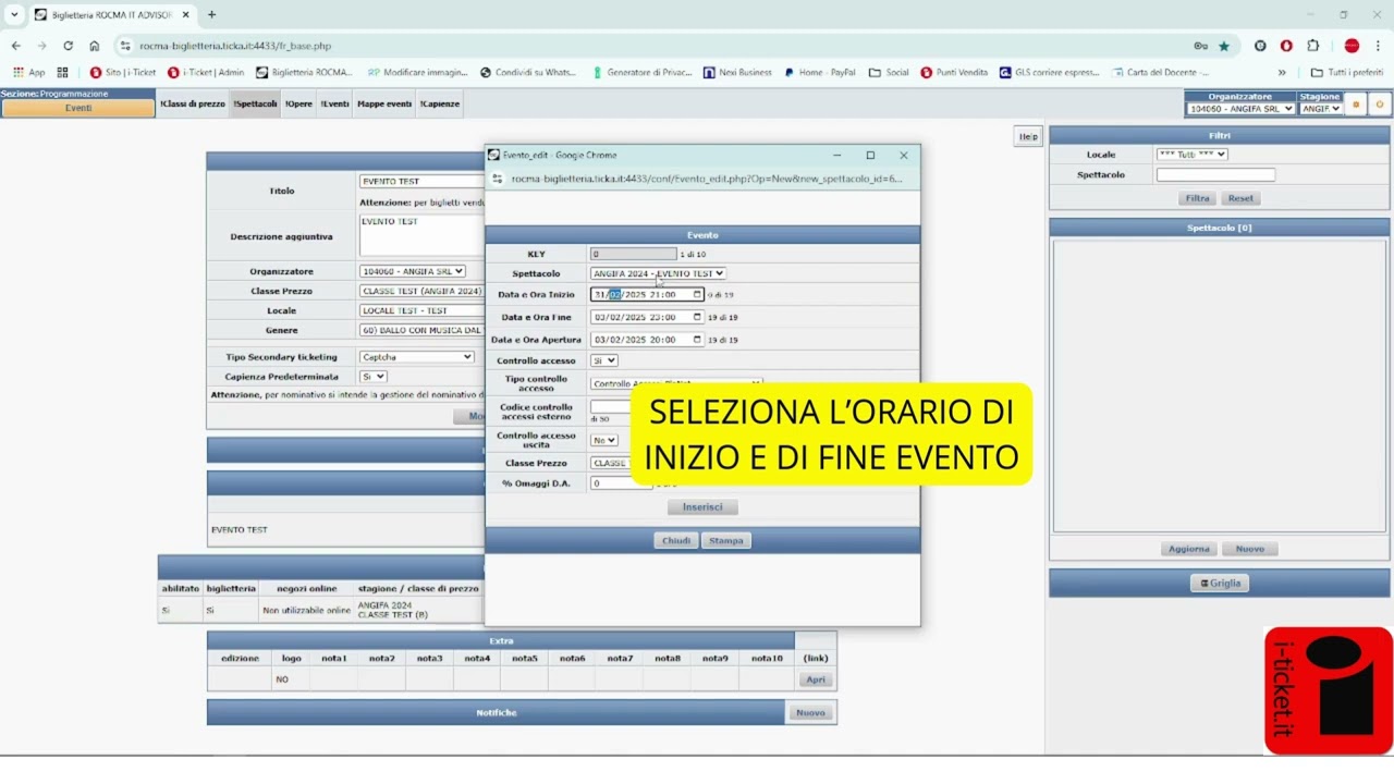 TERMINALE BIGLIETTERIA iTICKET - CREAZIONE SPETTACOLI NUOVA PIATTAFORMA