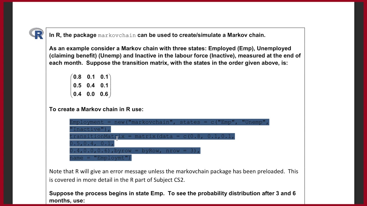Actuarial Science | CS2 Paper B | Markov Chain and Survival Package