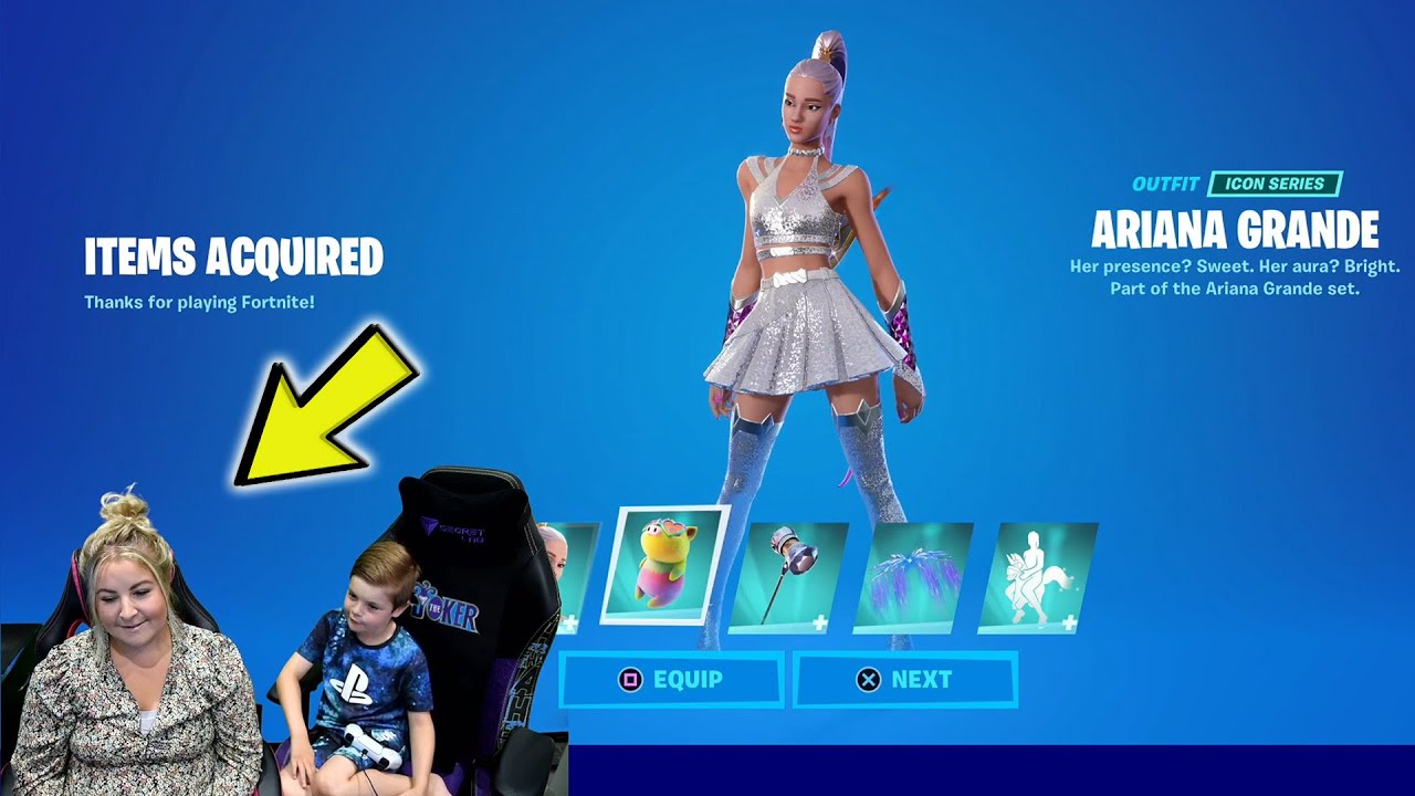 MUM Gifting Her 7 Year Old Kid ARIANA GRANDE Fortnite Skin Bundle! Unlocking NEW ARIANA GRANDE Skin!