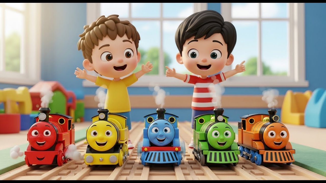 Cinco Pequenos Trens de Brinquedo Clickety Clack | Música de Trem para Crianças