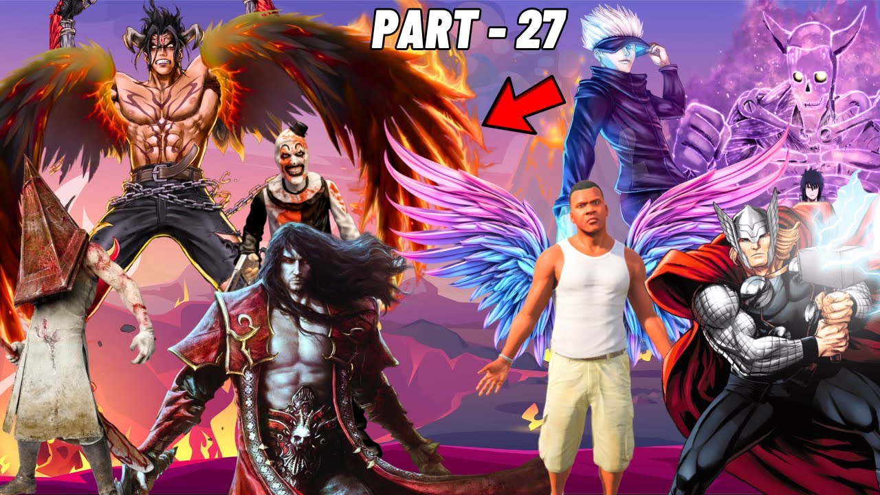 Franklin, Susanoo, Gojo FIGHT With Devil God & Dracula To Save Thor & Batman In Gta 5 | Part 27.