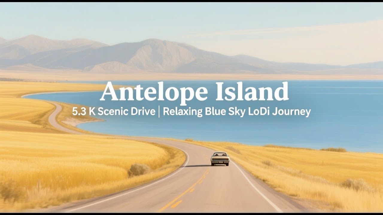 Antelope Island 5.3 K Cinematic Scenic Drive | Relaxing Lo-Fi Journey Through Blue Skies