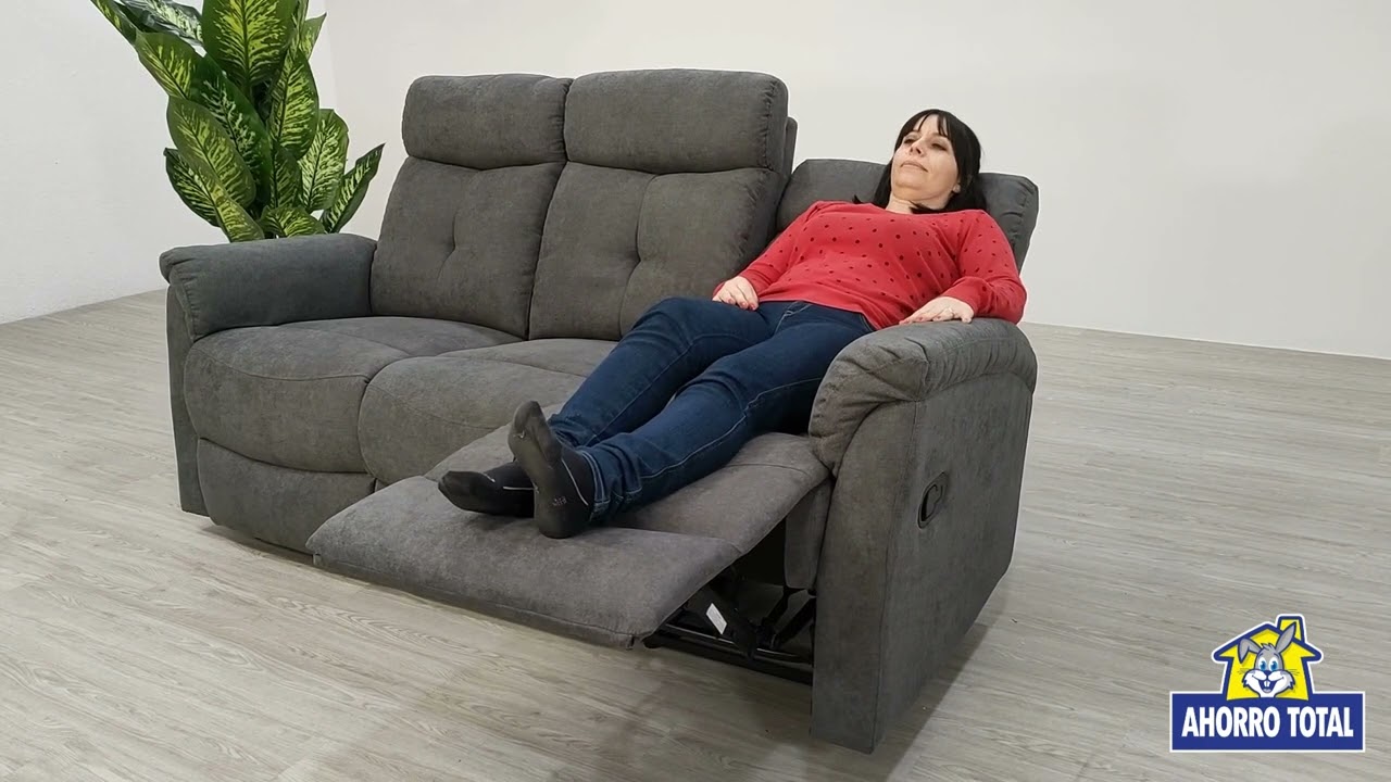 Sof&aacute; Relax de 3 plazas con sistema reclinable, resistente tejido antimanchas modelo Sevilla, gris.