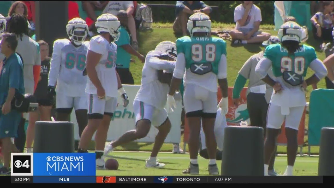 Miami Dolpihs hold practice in pads