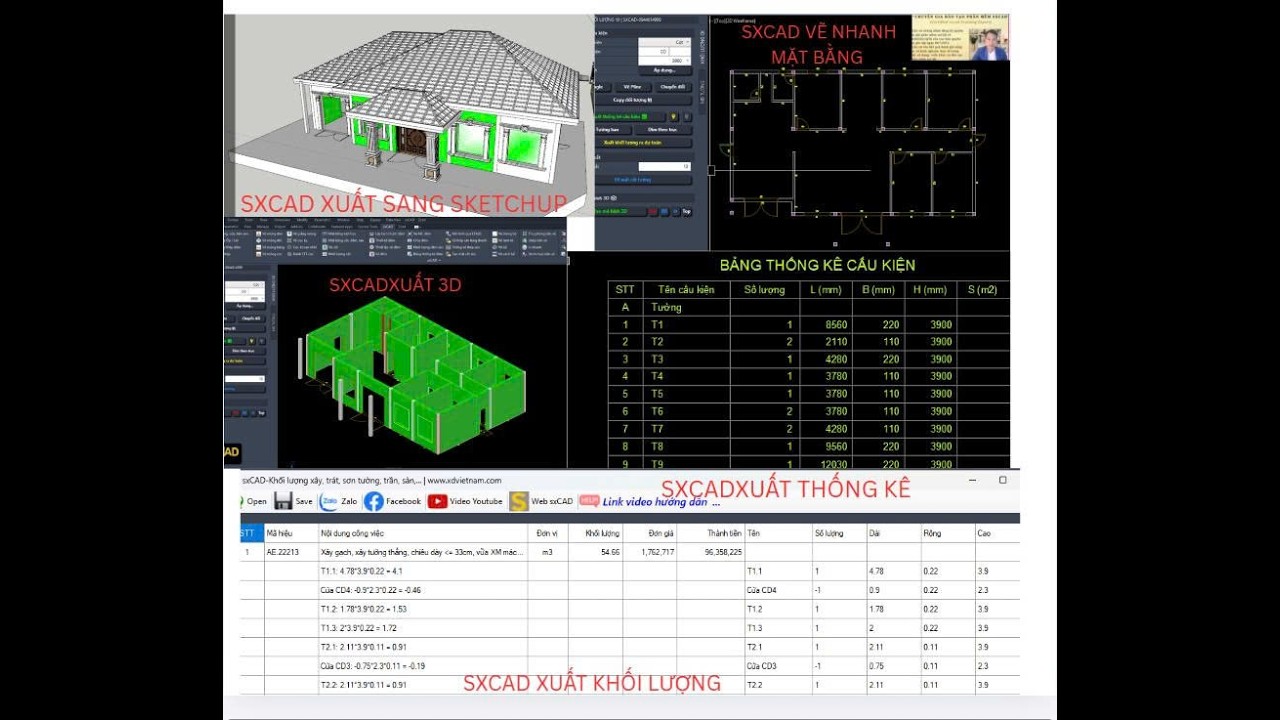 SXCAD VẼ NHANH MẶT BẰNG KIẾN TRÚC XUẤT SANG SKETCHUP  -XUẤT CHI TIẾT KHỐI LƯỢNG XUẤT MÔ HÌNH 3D